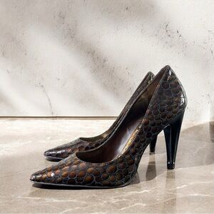 BCBGirls Exotic Brown Embossed Pointed Pumps